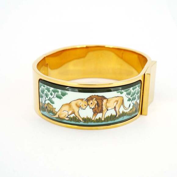 Hermes Click Cluck GM Bangle, GP Plated, Cloisonne, Gold, Green, Multicolor, ... - Picture 9 of 10